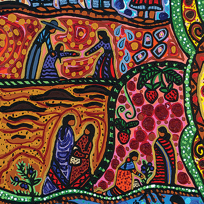 Detail of painting A Tribute to Aboriginal Women (2016) by Leah Dorion