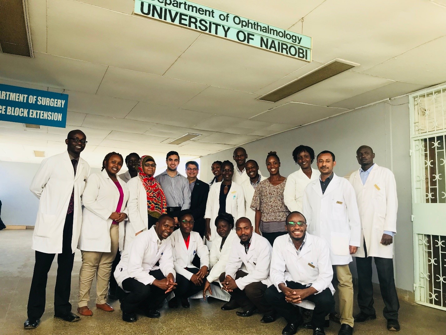 Dr. Karim Damji, Dr. Sheila Marco, Kahir Rahemtulla and some of the senior ophthalmology residents at the University of Nairobi.