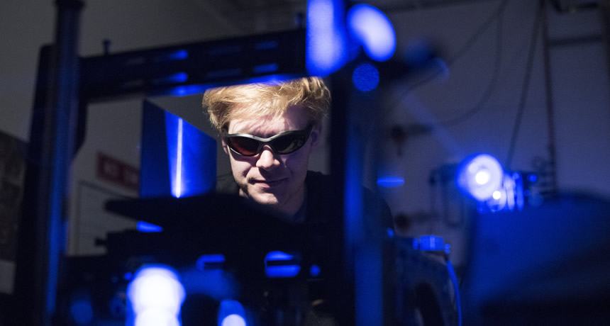 Undergraduate physics student Peter West in Al Meldrum's condensed matter lab at the University of Alberta.