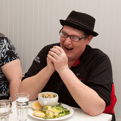 Two people eating a healthy lunch