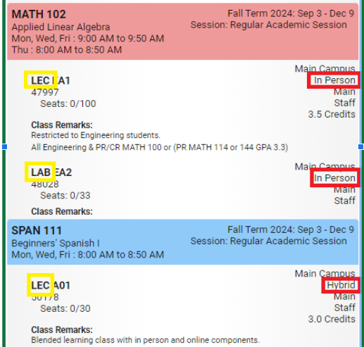 Screenshot of Bear Tracks course listing