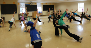 Norkio Major leads fitness classes over lunch at the University of Alberta Faculty of Rehabilitation Medicine.