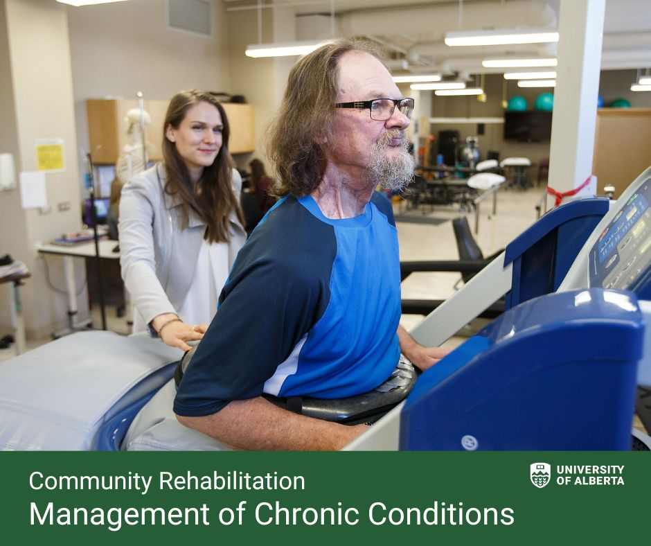 Man on treadmill with woman helping