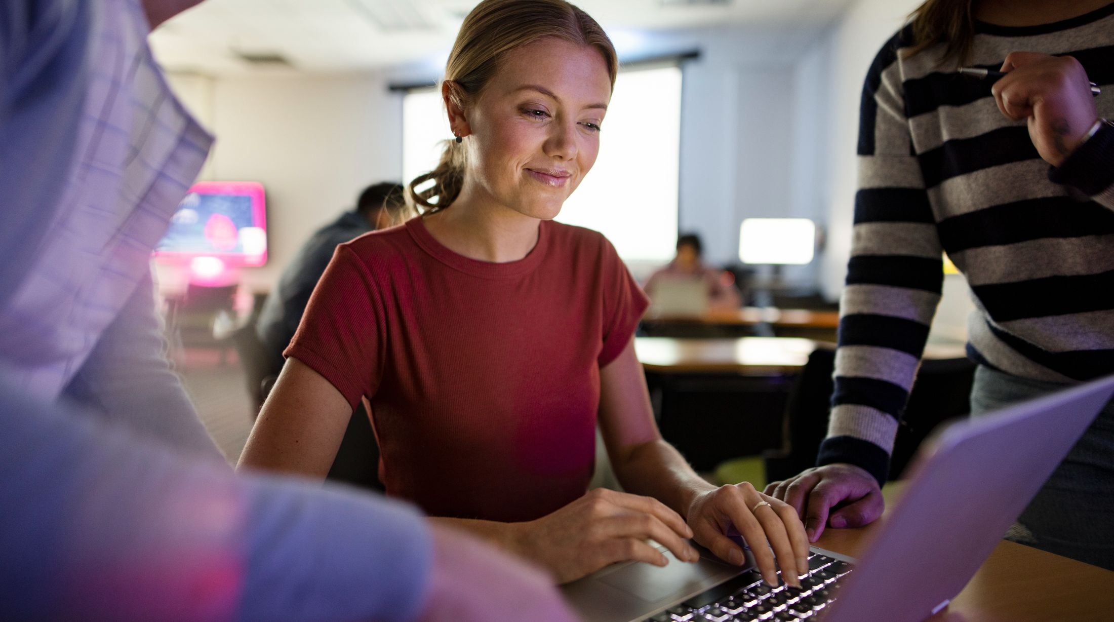 Woman looking at a laptop