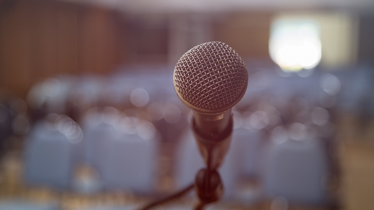 Grace Anne Stewart Speaker Series microphone in conference room