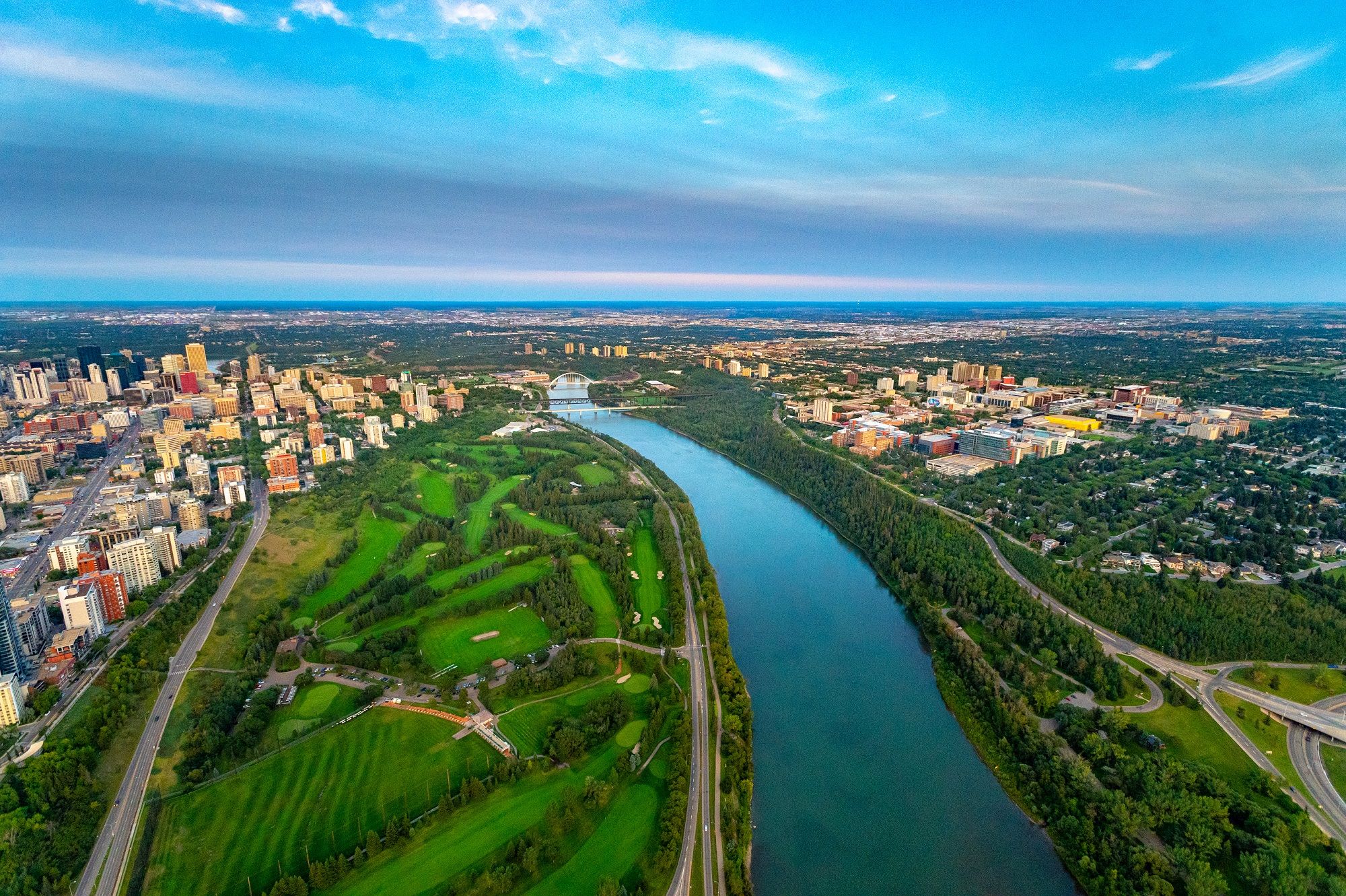 Aerial view of Edmonton's river valley. New project funded by the City of Edmonton focuses research on building smarter cities.