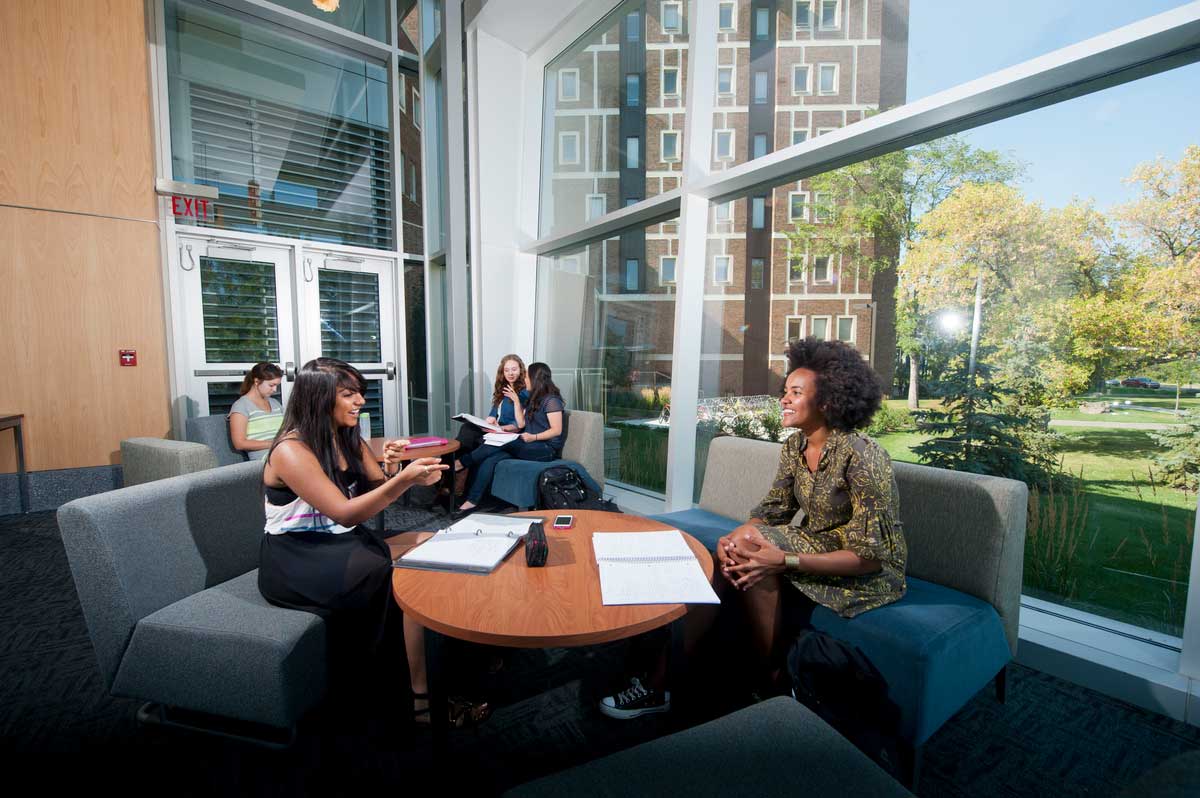 Students in the CCIS building