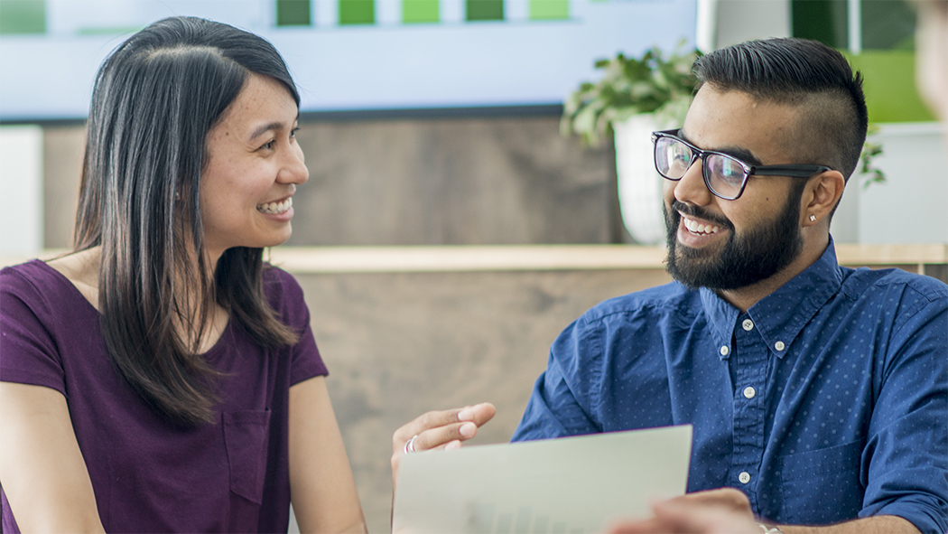 A man and woman talking