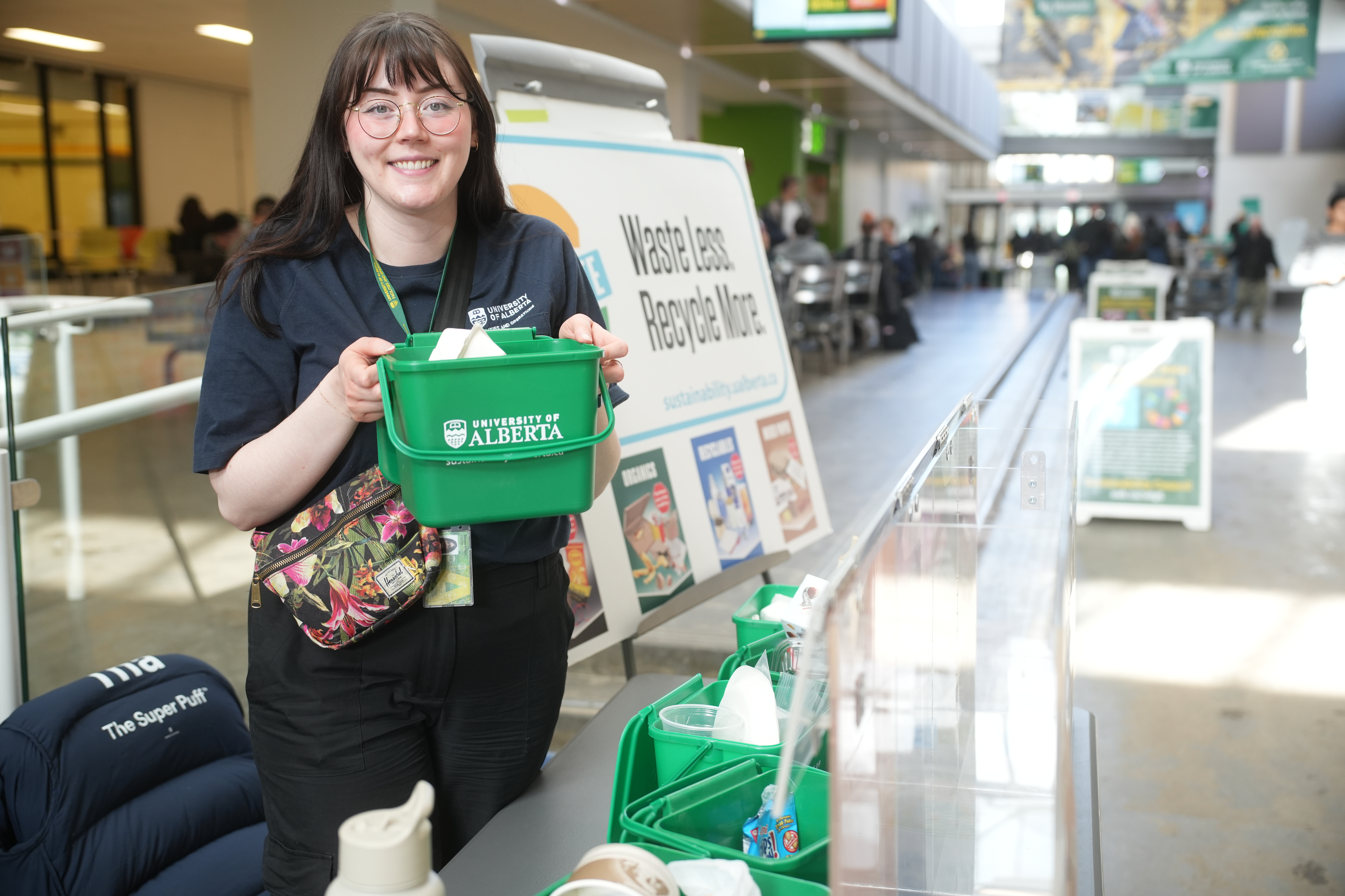 Abbie Herbert hosting an SDG 4 (Quality Education) themed table during SDG Week 2024 where she talked about Zero Waste at the University of Alberta. 