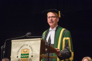 University of Alberta Chancellor Doug Stollery addresses the final group of Spring 2016 graduates.