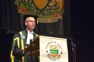 University of Alberta Chancellor Doug Stollery addresses the final group of Spring 2016 graduates.