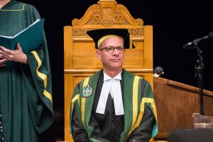 University of Alberta Chancellor Douglas Stollery presides from the Quaecumque Vera Chair for the first time.