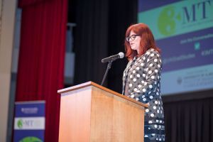 Faculty of Graduate Studies and Resrach Dean Heather Zwicker welcomes everyone to 2016 University of Alberta 3MT Finals