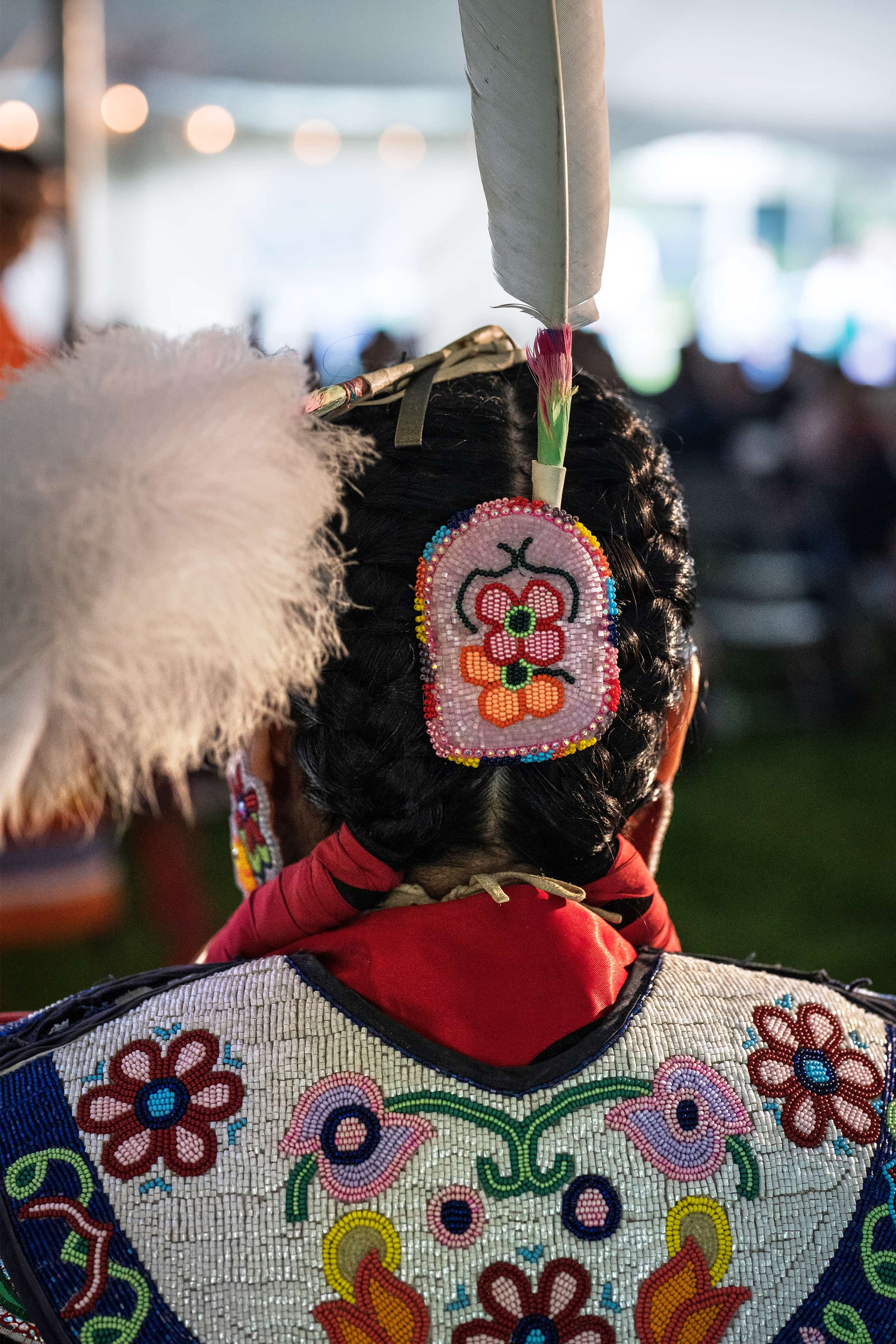 Womens Fancy Shawl Dancer and Faculty of Native Studies alumna, Danni Okemaw.