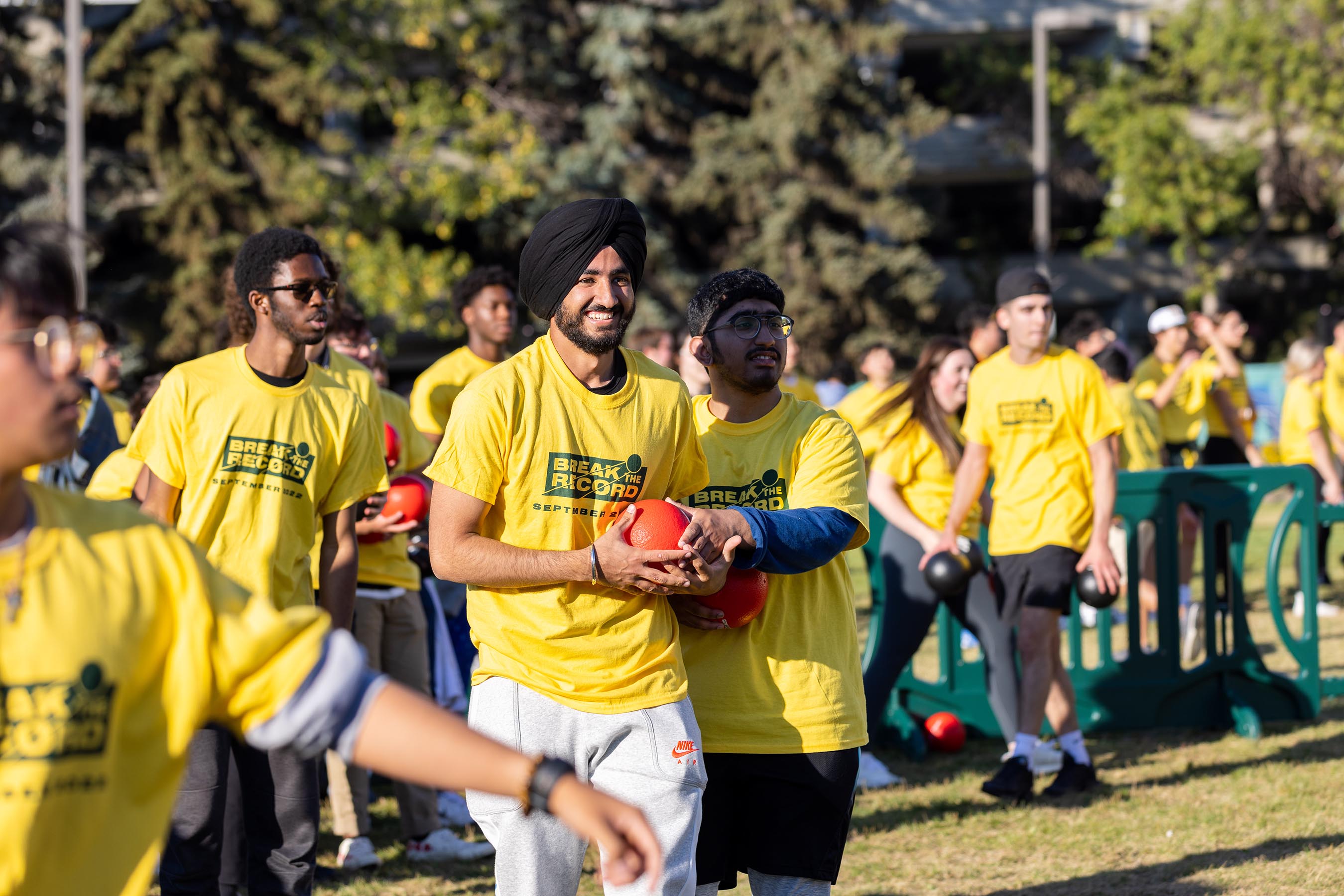 Participants attempt to break the record for most participants in a dodgeball game