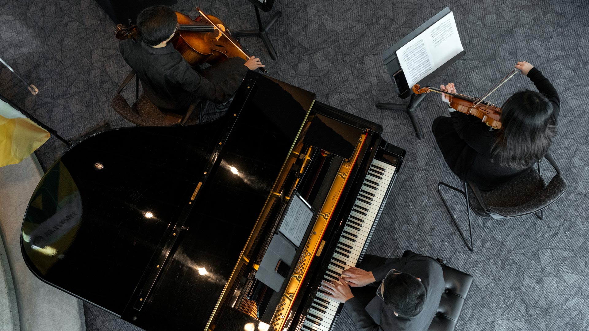 Musicians play at the opening reception