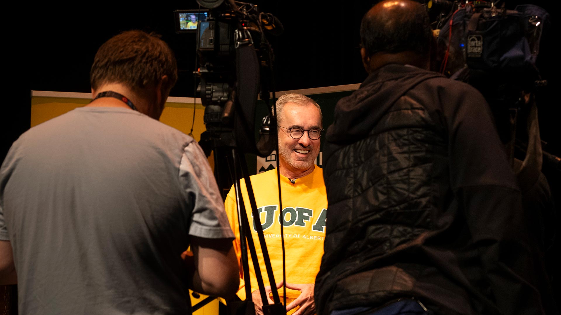 Bill Flanagan smiles for members of the press