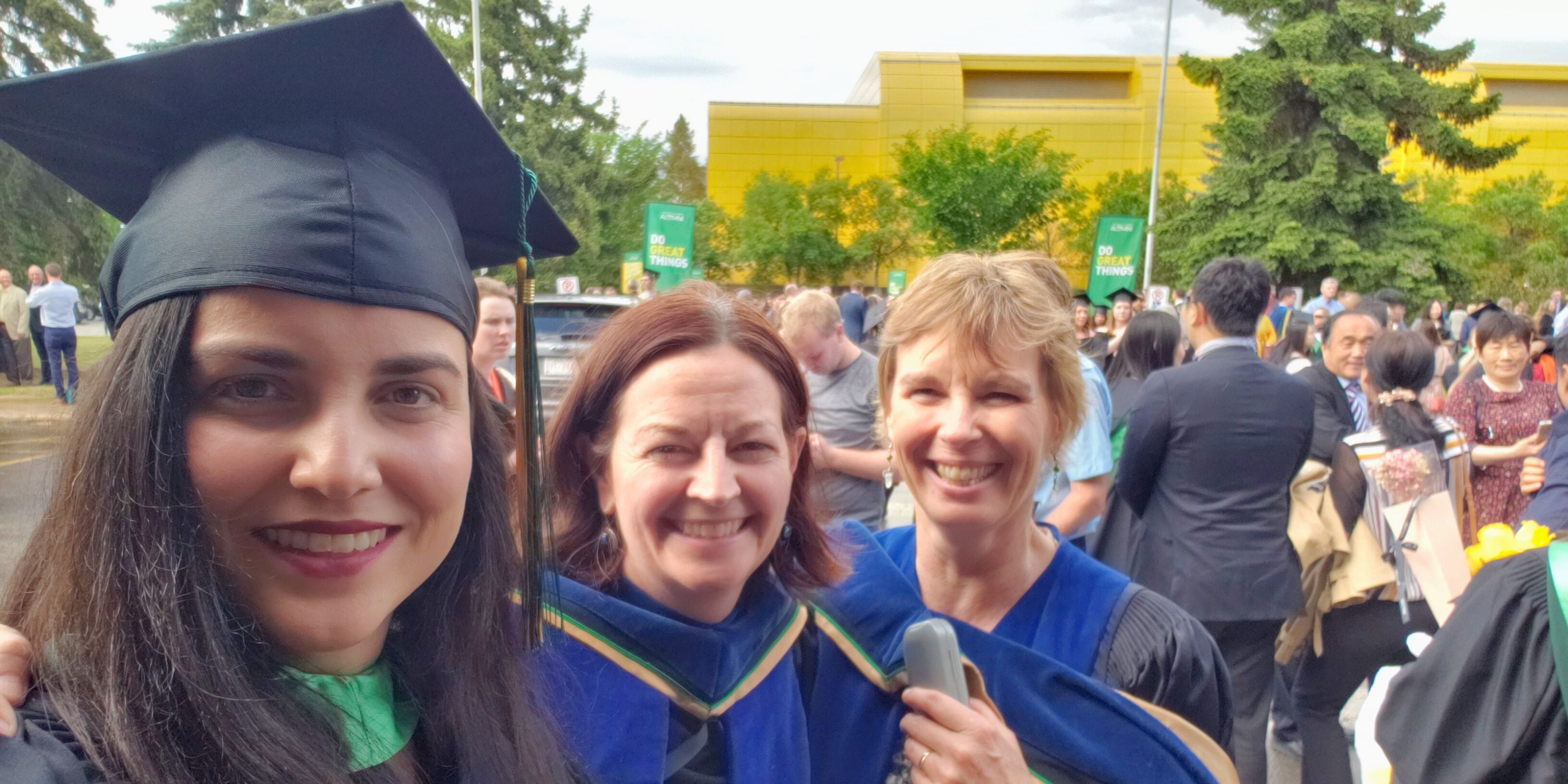 Anne McIntosh (middle) at her student ,Raiany's (left) convocation. Ellen MacDonald is on the right. 