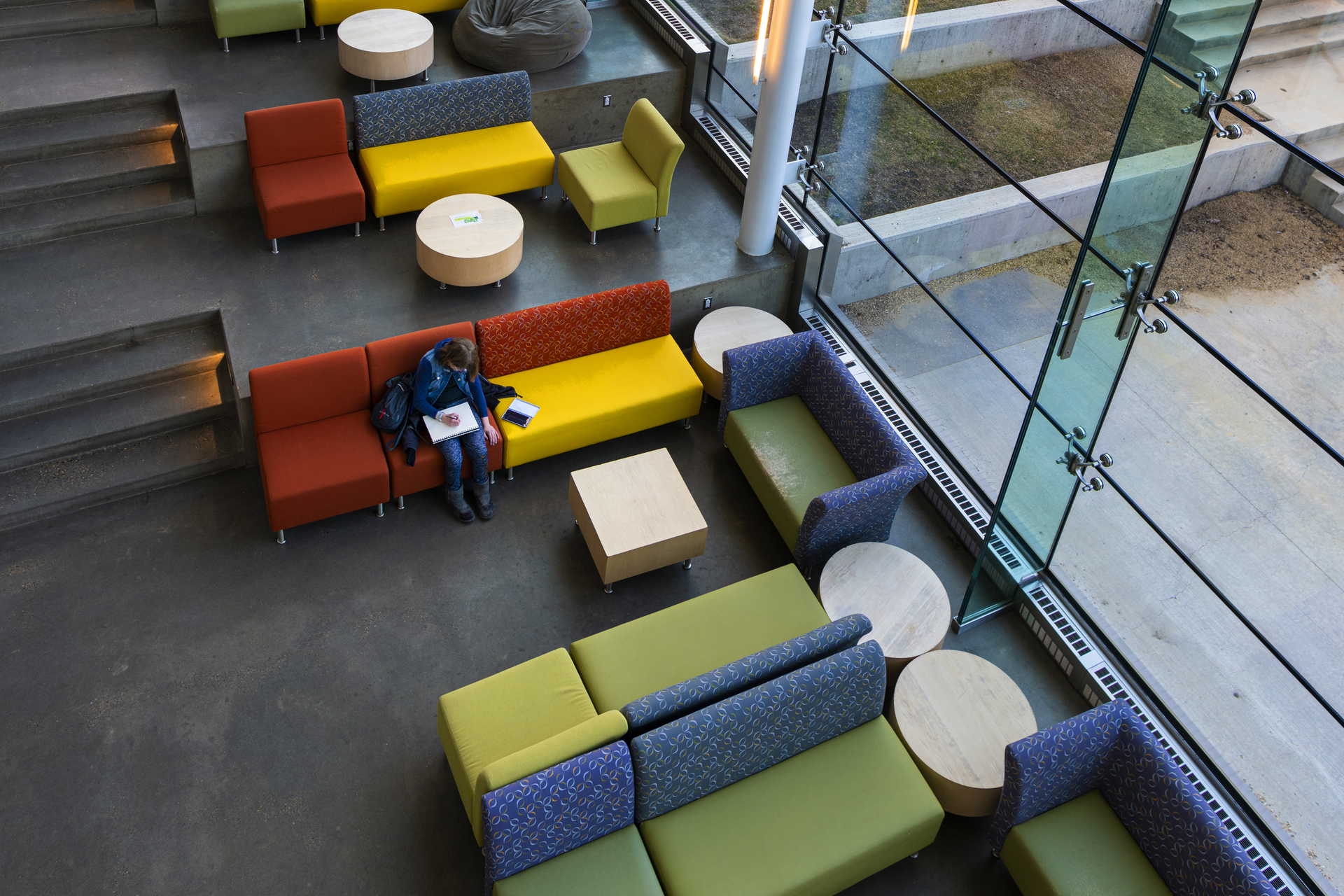 student on sub stairs from above