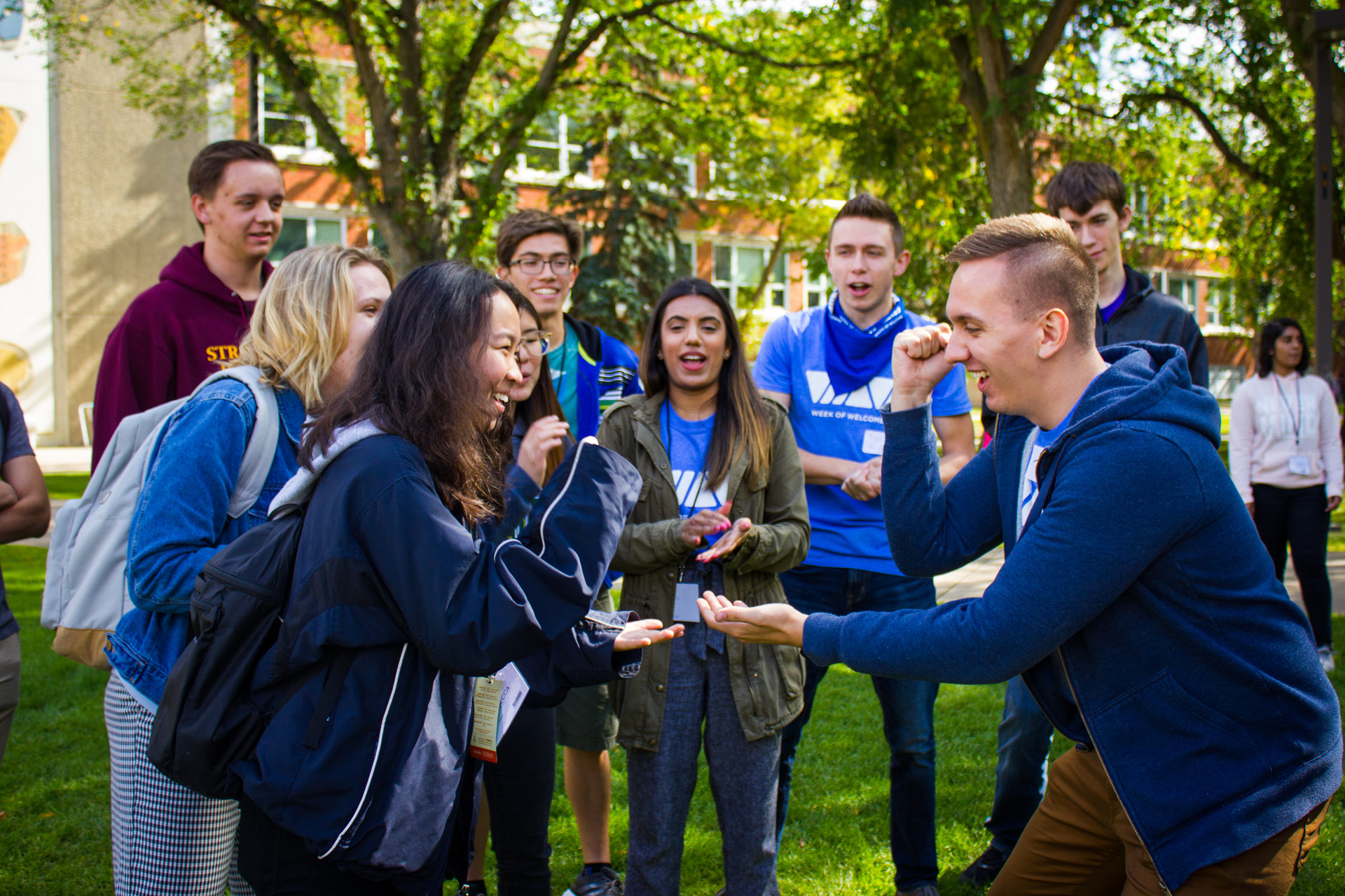 Students playing games at orientation