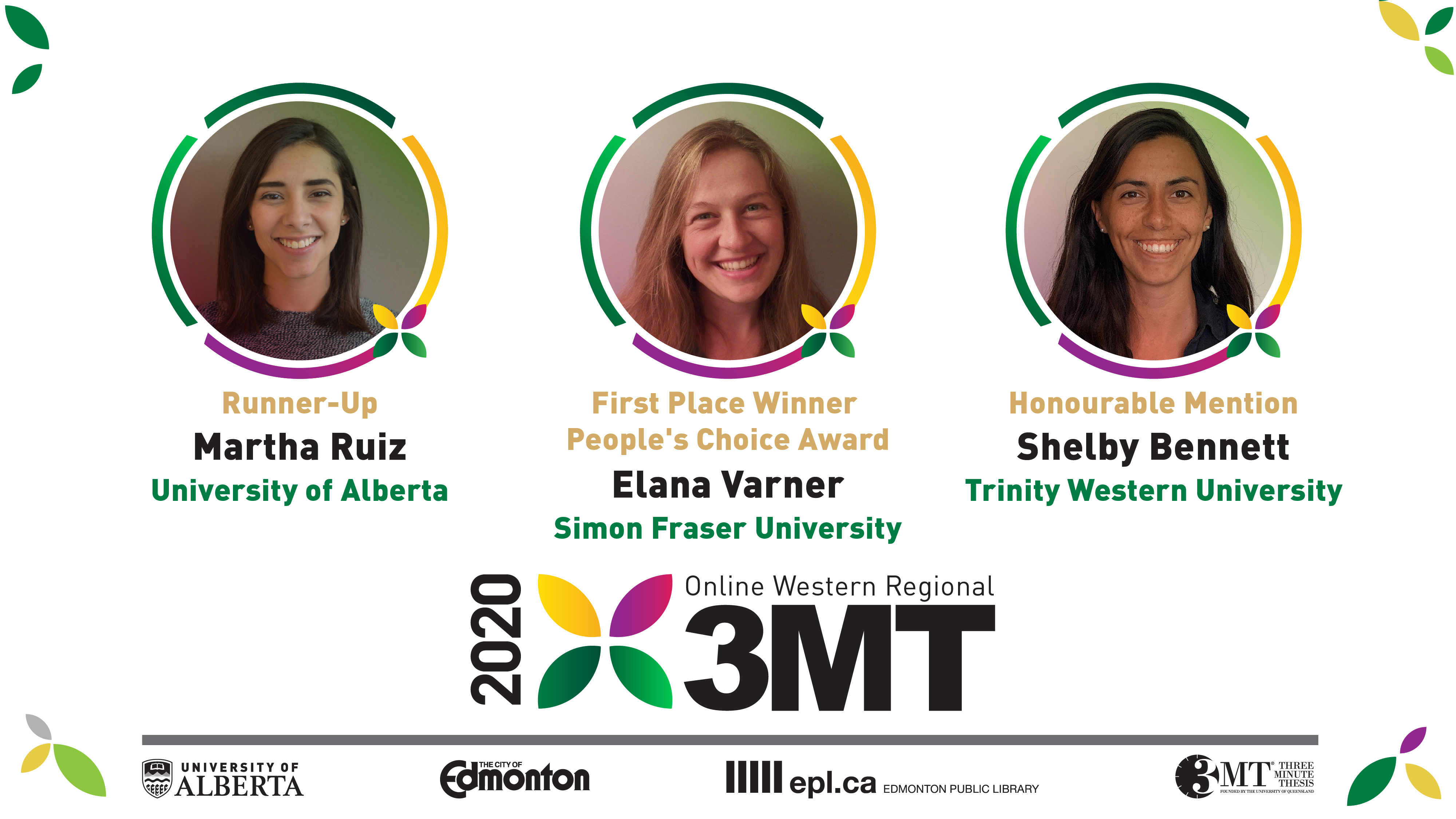 Winners of the 2020 Three Minute Thesis (3MT) Western Regional Finals