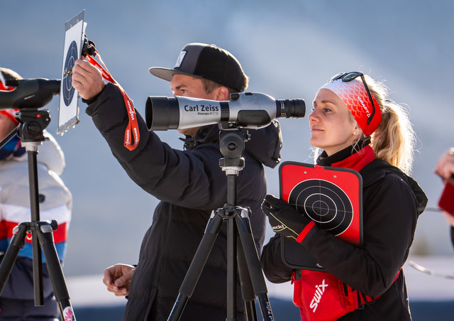 Image of Helene Jørgensen looking through binocular scope. Photo provided by 