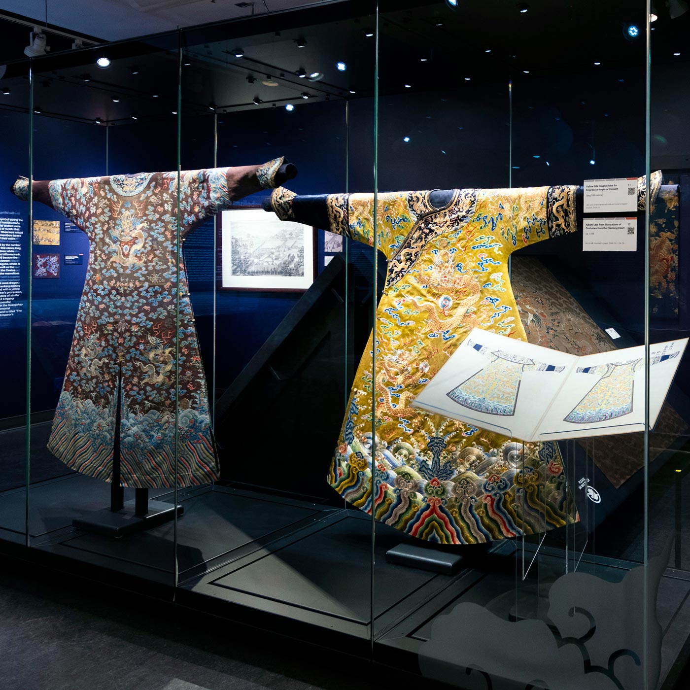 Dragon motifs on two traditional imperial Chinese silk robes
