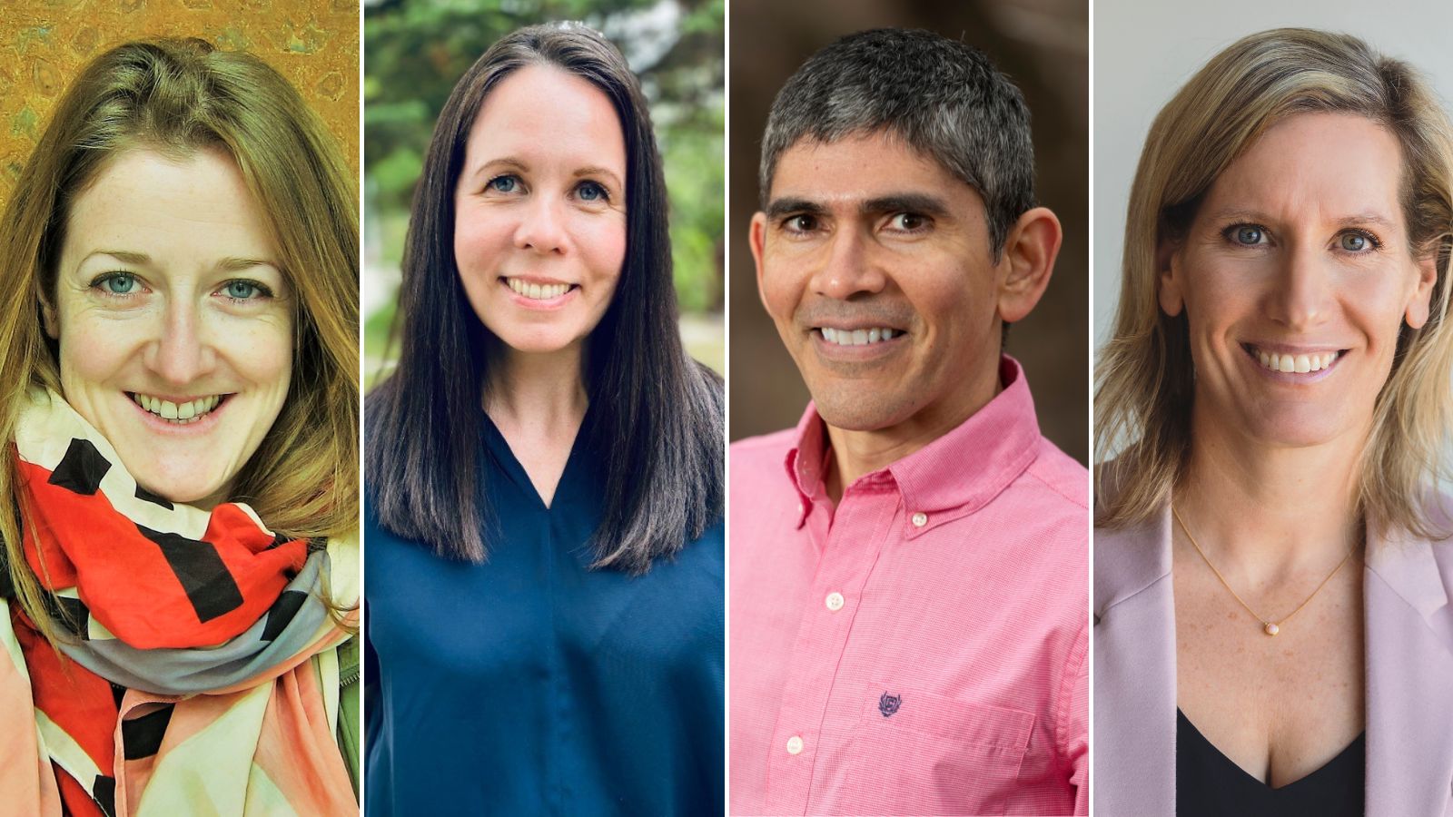 (From left) Louise Harrington, Kristin Marie Zelyck, Guillermo Hernandez and Rebecca Gokiert have received awards this year for their excellence in teaching, research and service.