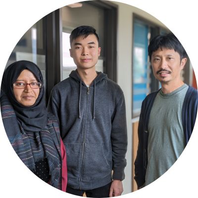 The Zhao Research Group, from left to right: Rowshon Afroz, Jarred Alonzo and Ran Zhao